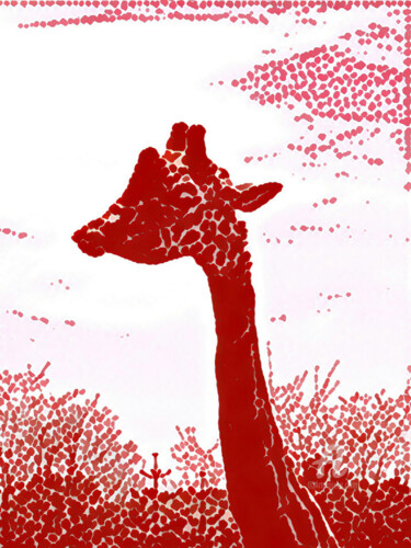 Цифровое искусство под названием "Red girafe with red…" - Cédric Hajiji, Подлинное произведение искусства, Фотомонтаж