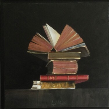 Malerei mit dem Titel "Livres" von Cédric Lavaud, Original-Kunstwerk, Öl Auf Keilrahmen aus Holz montiert