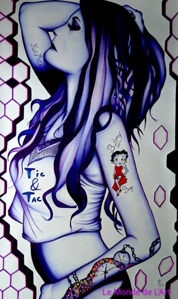 Dessin intitulée "Femme tatoo" par Cedric Moreau, Œuvre d'art originale, Stylo à bille