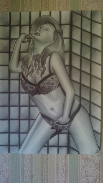 Drawing titled "femme" by Cedric Moreau, Original Artwork, Ballpoint pen
