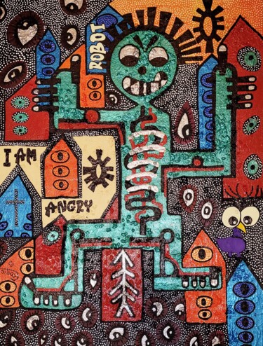 Pintura titulada "I am Angry Robot (…" por Cédric Mounir, Obra de arte original, Acrílico
