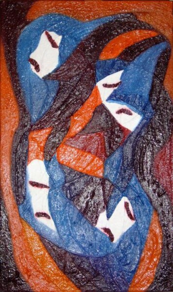 Painting titled "Masques" by Cédric Mounir, Original Artwork