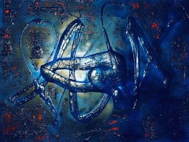 Painting titled "Blue Steel" by Cédric Palobart (Palo), Original Artwork, Acrylic Mounted on Wood Stretcher frame