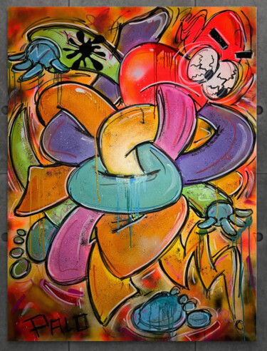Painting titled "E.G.O" by Cédric Palobart (Palo), Original Artwork, Spray paint Mounted on Wood Stretcher frame