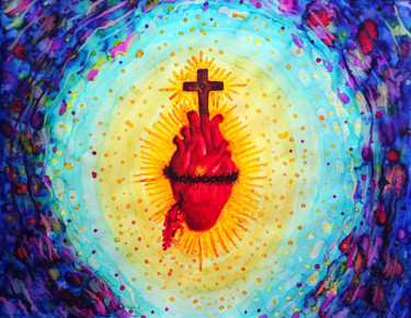 Painting titled "Sacred Heart" by Cedric Villedieu, Original Artwork, Ink