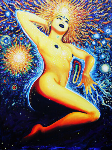 Schilderij getiteld "Mystica" door Cedric Villedieu, Origineel Kunstwerk, Olie