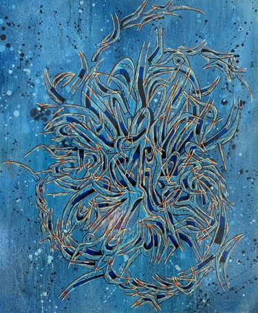 Картина под названием "Les mots bleu" - Aste, Подлинное произведение искусства, Рисунок распылителем краски