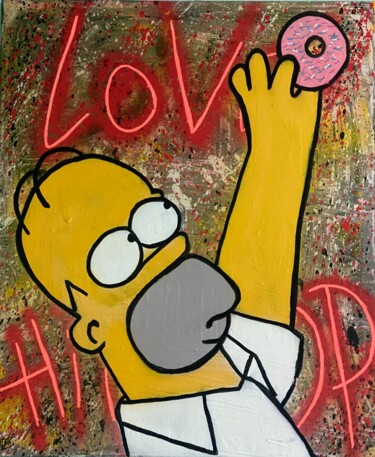 Painting titled "Homer Simpson love…" by Aste, Original Artwork, Acrylic