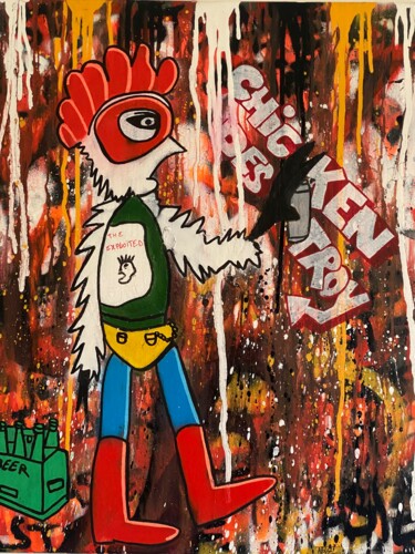 Painting titled "Chicken destroy" by Aste, Original Artwork, Acrylic