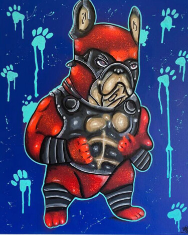 Schilderij getiteld "Bulldog crazy" door Aste, Origineel Kunstwerk, Graffiti