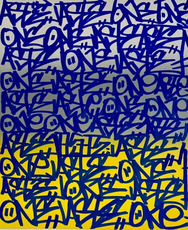 Peinture intitulée "Punition blue white…" par Aste, Œuvre d'art originale, Bombe aérosol