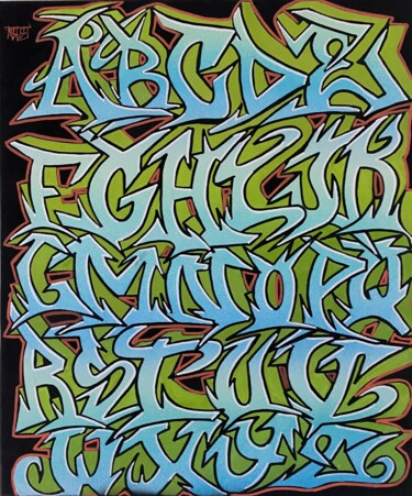 Painting titled "Alphabet loop" by Aste, Original Artwork, Spray paint