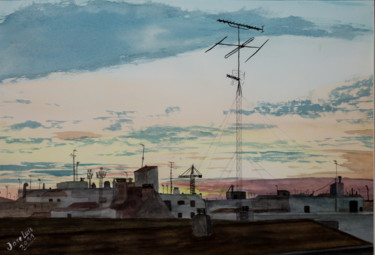 Pittura intitolato "amanece en Madrid A…" da Jose Luis Perez Muñoz, Opera d'arte originale, Olio