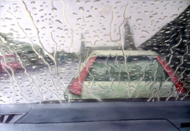 Malerei mit dem Titel "llueve en el coche…" von Jose Luis Perez Muñoz, Original-Kunstwerk, Öl