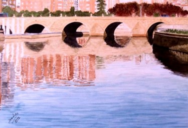 Pintura titulada "el puente de Segovi…" por Jose Luis Perez Muñoz, Obra de arte original, Oleo