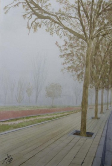 Pintura intitulada "mañanita de niebla…" por Jose Luis Perez Muñoz, Obras de arte originais, Óleo