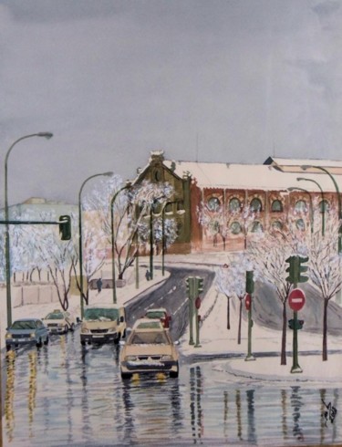 Pittura intitolato "nieva en Madrid ACU…" da Jose Luis Perez Muñoz, Opera d'arte originale, Olio