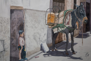 Картина под названием "el reparto  ACUARELA" - Jose Luis Perez Muñoz, Подлинное произведение искусства, Масло