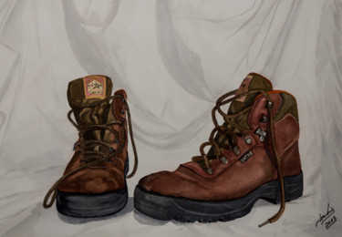 Painting titled "mis botas  ACUARELA" by Jose Luis Perez Muñoz, Original Artwork, Oil