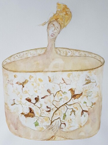 绘画 标题为“fleur de coton” 由Cegede, 原创艺术品, 墨