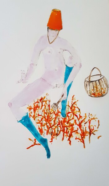 Peinture intitulée "Au jardin de corail" par Cegede, Œuvre d'art originale, Encre