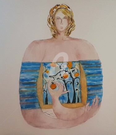 Painting titled "A coeur ouvert" by Cegede, Original Artwork, Watercolor