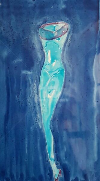 Painting titled "Fourreau turquoise" by Cegede, Original Artwork, Ink