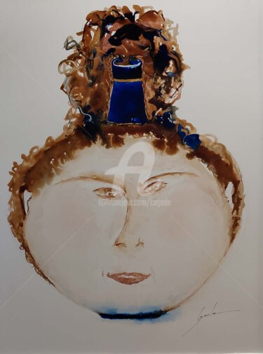 Peinture intitulée "Vase portrait" par Cegede, Œuvre d'art originale, Encre