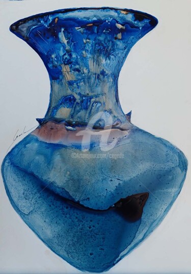 Peinture intitulée "Mésange bleue dans…" par Cegede, Œuvre d'art originale, Encre
