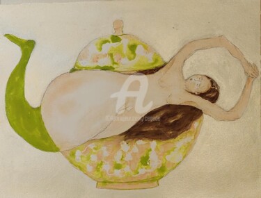 Painting titled "Tea pot" by Cegede, Original Artwork, Ink
