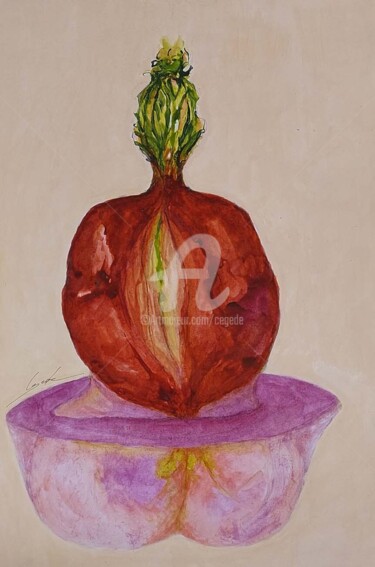 Картина под названием "l'oignon rouge" - Cegede, Подлинное произведение искусства, Чернила
