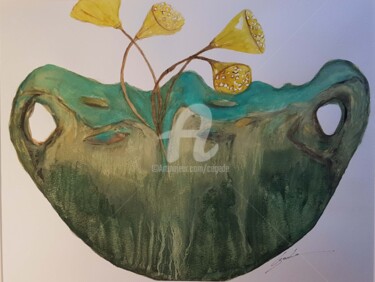 Peinture intitulée "cache pot et fruit…" par Cegede, Œuvre d'art originale, Aquarelle