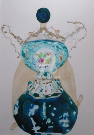 Painting titled "buste et porcelaine…" by Cegede, Original Artwork, Ink