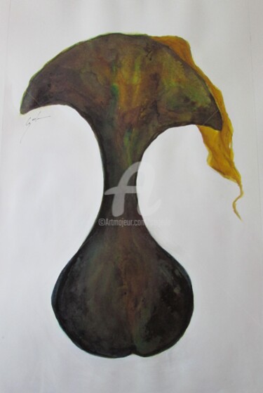 Peinture intitulée "buste et chevelure" par Cegede, Œuvre d'art originale, Encre