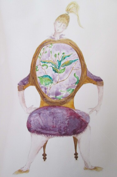 Pintura titulada "fillette et fauteuil" por Cegede, Obra de arte original, Tinta