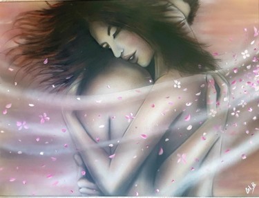 Painting titled "" Love "" by Cel . B, Original Artwork, Airbrush Mounted on Wood Stretcher frame