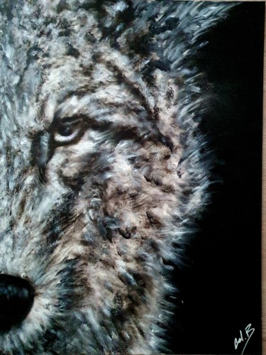 Peinture intitulée "" Wolf "" par Cel . B, Œuvre d'art originale, Acrylique Monté sur Châssis en bois