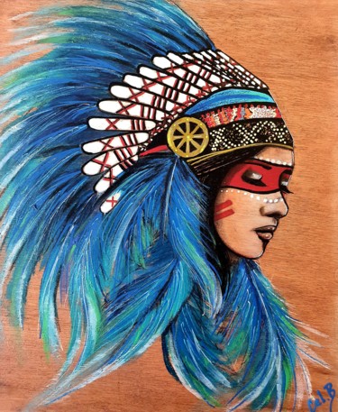 Peinture intitulée "" Cheyenne 2 "" par Cel . B, Œuvre d'art originale, Acrylique