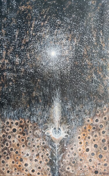Картина под названием "Лунный цветок" - Наталья Ковалева, Подлинное произведение искусства, Акрил Установлен на Деревянная р…