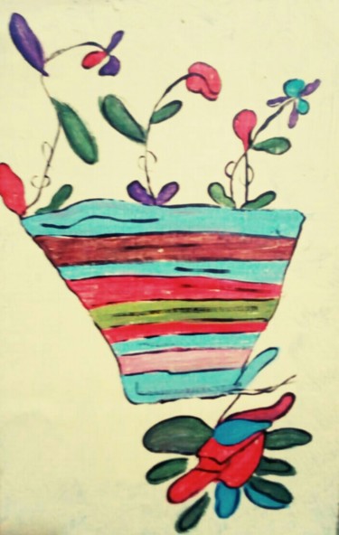 Painting titled "the flower pot" by Celestina Brasil, Original Artwork, Acrylic