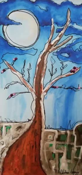 Painting titled "Árvore" by Tina J. Garcia, Original Artwork, Acrylic