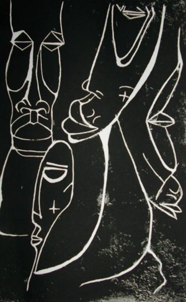 Εκτυπώσεις & Χαρακτικά με τίτλο "Preto e Branco" από Tina J. Garcia, Αυθεντικά έργα τέχνης, Χαρακτικά σε λινόλαιο