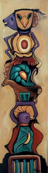 Painting titled "Totem" by Celi Tessier, Original Artwork, Acrylic Mounted on Wood Stretcher frame
