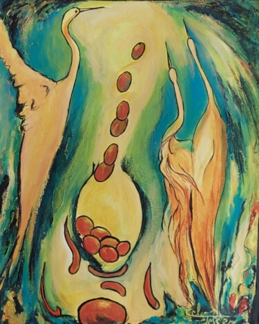 제목이 "Fécondité #6"인 미술작품 Celi Tessier로, 원작, 아크릴 나무 들것 프레임에 장착됨