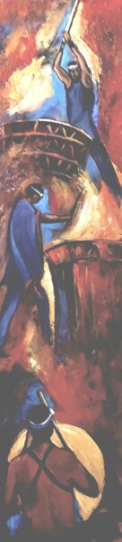 Painting titled "Kiwai Daiko" by Celi Tessier, Original Artwork, Acrylic Mounted on Wood Stretcher frame