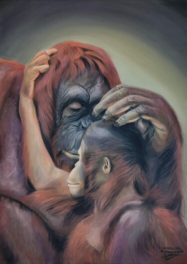 Painting titled "Tendresse maternell…" by Célia Dunzer, Original Artwork, Pastel