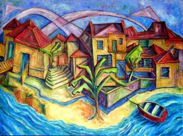 绘画 标题为“Village by the beach” 由Celia Ricco, 原创艺术品