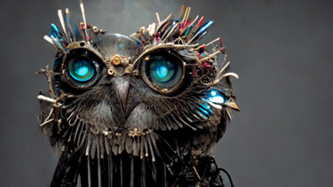 Artes digitais intitulada "Mecha Owl 1" por Celicun, Obras de arte originais, Imagem gerada por IA