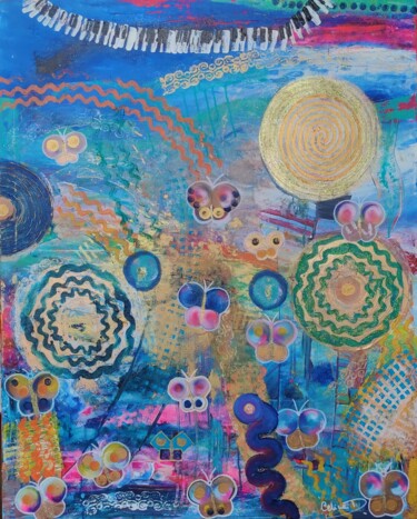 Картина под названием "Butterflaje" - Celina Drzewiecka, Подлинное произведение искусства, Акрил Установлен на Деревянная ра…