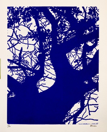 Feuillu bleu Printmaking titled "Feuillu bleu" by Céline Auvillain Tirehote, Original Art, Linocuts